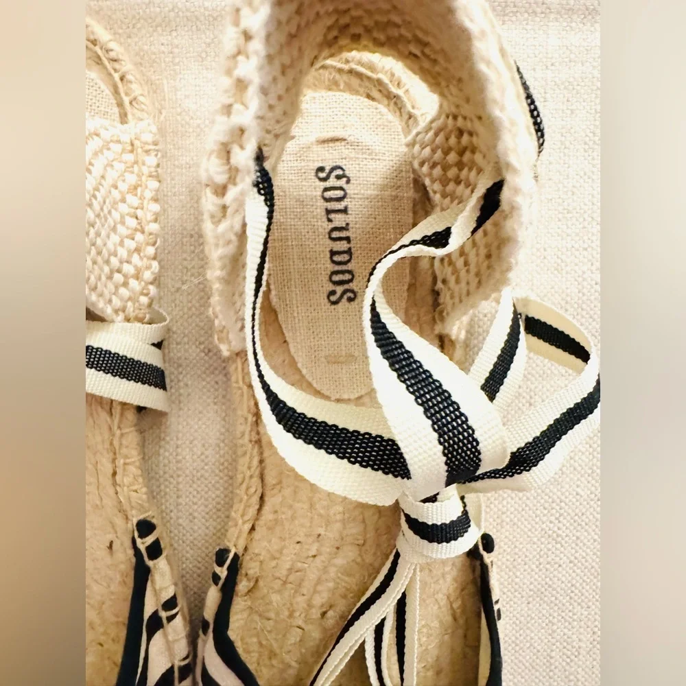 Anthropologie x Soludos D'Orsay Espadrilles in Black/Natural Stripe NWOT